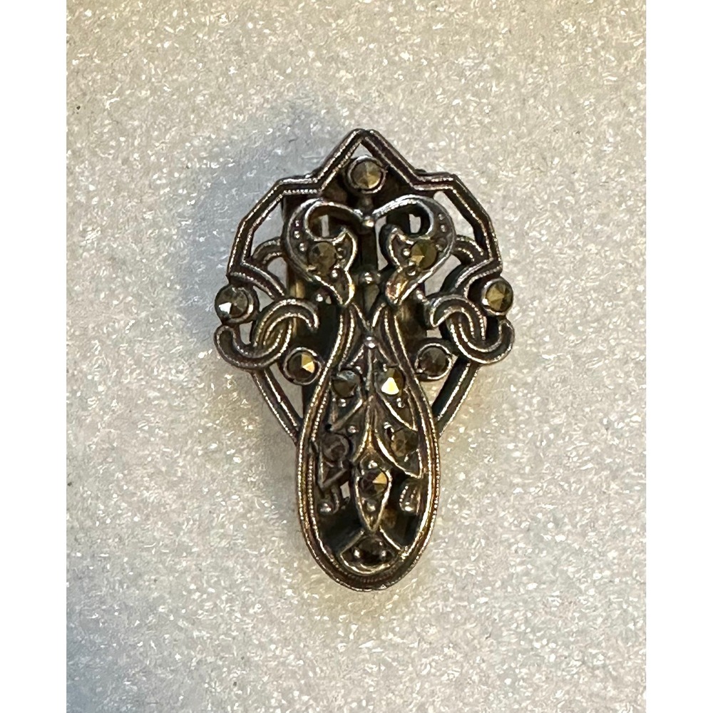Art Nouveau Silver Plated w/ Marcasite Dress Clip‎